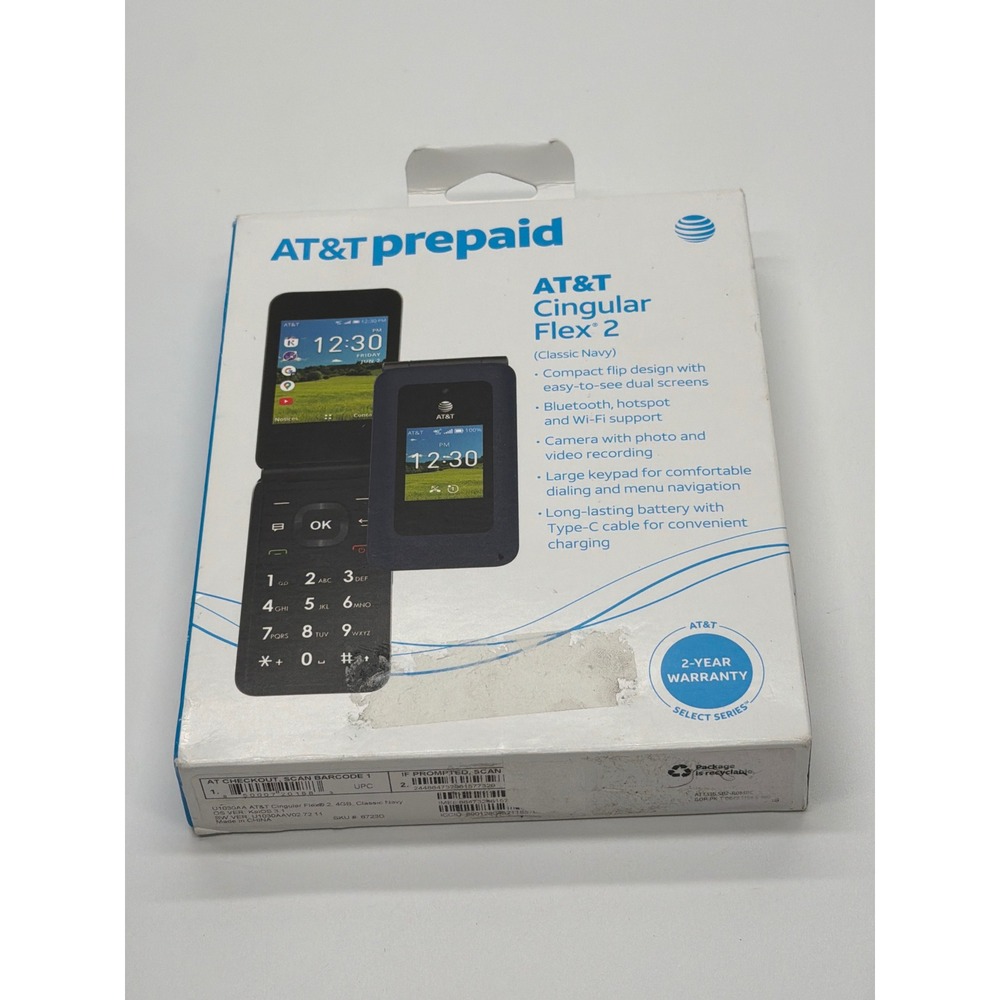 AT&T Cingular Flex 2 Prepaid Flip Phone 4GB Classic Navy U1030AA KaiOS NEW